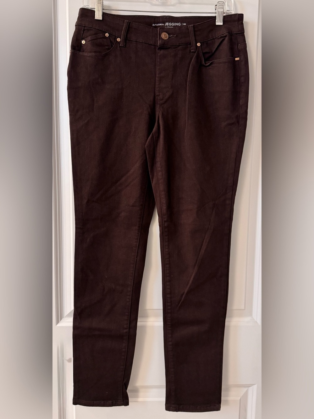 #z177 Chico’s Platinum Collection Jeggings Slim Ankle Espresso Brown Denim Jeans